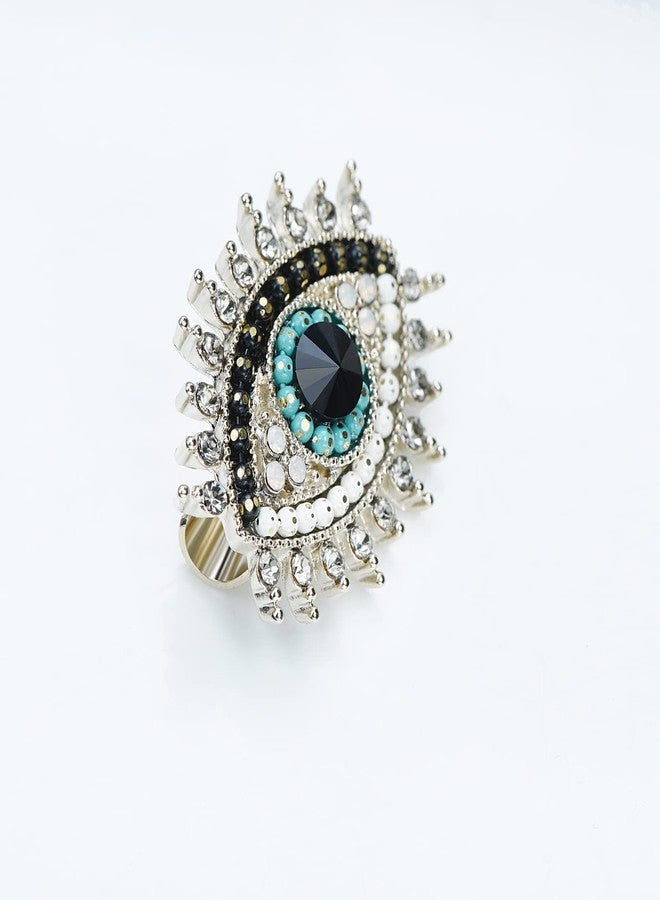 VVCome Retro Evil Eye Brooch Fashion Unique Crystal Pearl Abstract Eyes Brooches Pin Badge for Women Bridal Jewelry Gift (Blue) - Image 2